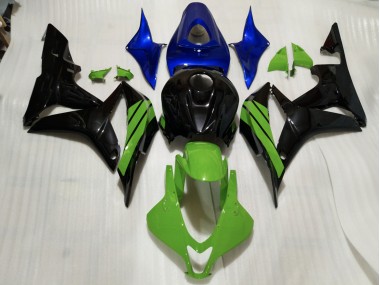 Gloss Black & Green and Blue Accents Honda CBR600RR Fairings 2007-2008