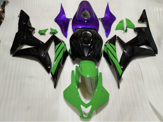 Gloss Black & Green and Purple Accents Honda CBR600RR Fairings 2007-2008