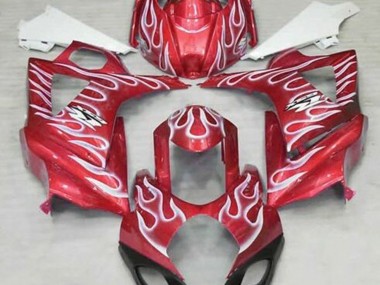 Gloss Red and White Flame Suzuki GSXR 1000 Fairings 2007-2008