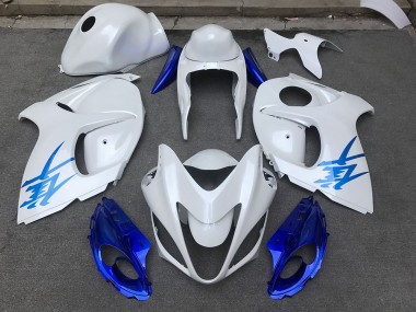 Gloss White & Blue Suzuki GSXR 1300 Fairings 2008-2019