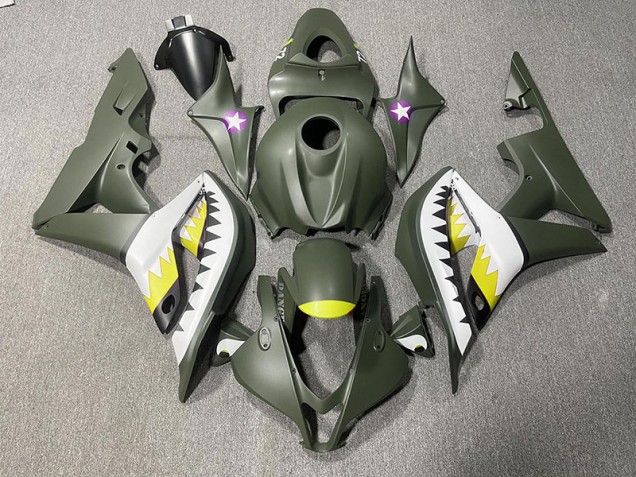 Matte Green & Yellow Shark Honda CBR600RR Fairings 2007-2008