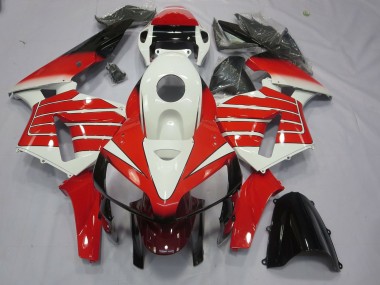 Red and White Large Stripe Honda CBR600RR Fairings 2005-2006