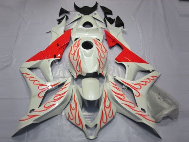 Red Flame on White Honda CBR600RR Fairings 2007-2008